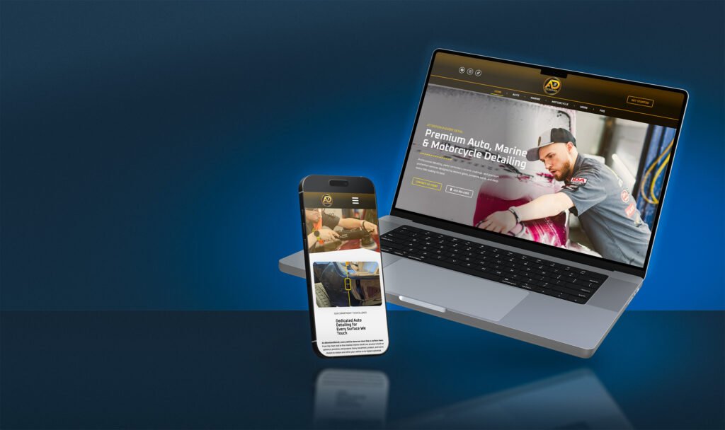 Attention 2 Detail website homepage displayed on laptop and mobile screens, designed by Blue Squared Media